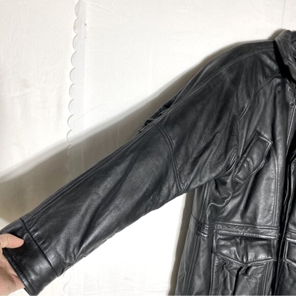 Vintage Canada Sportswear Black Lamb Leather Coat W Drawstring Waist L - Picture 11 of 15